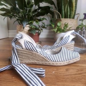 Zara Striped Tie Up Wedge Heels